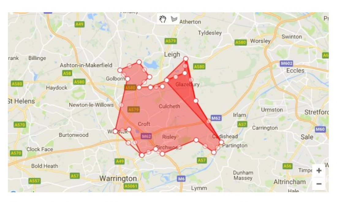 Catchment area for Culcheth Medical Centre .png
